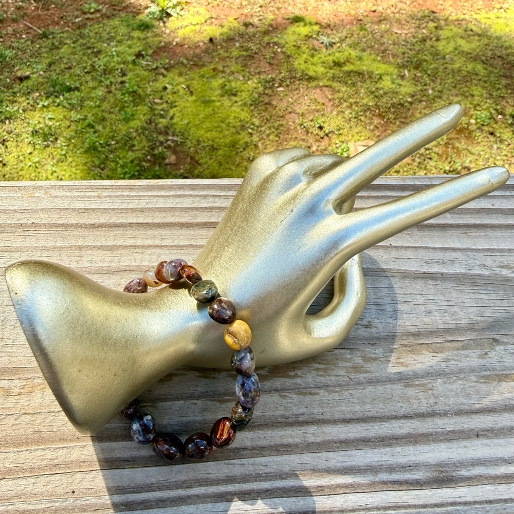 Pietersite Tempest Stone Grounding Gemstone Pebble Bead Bracelet
